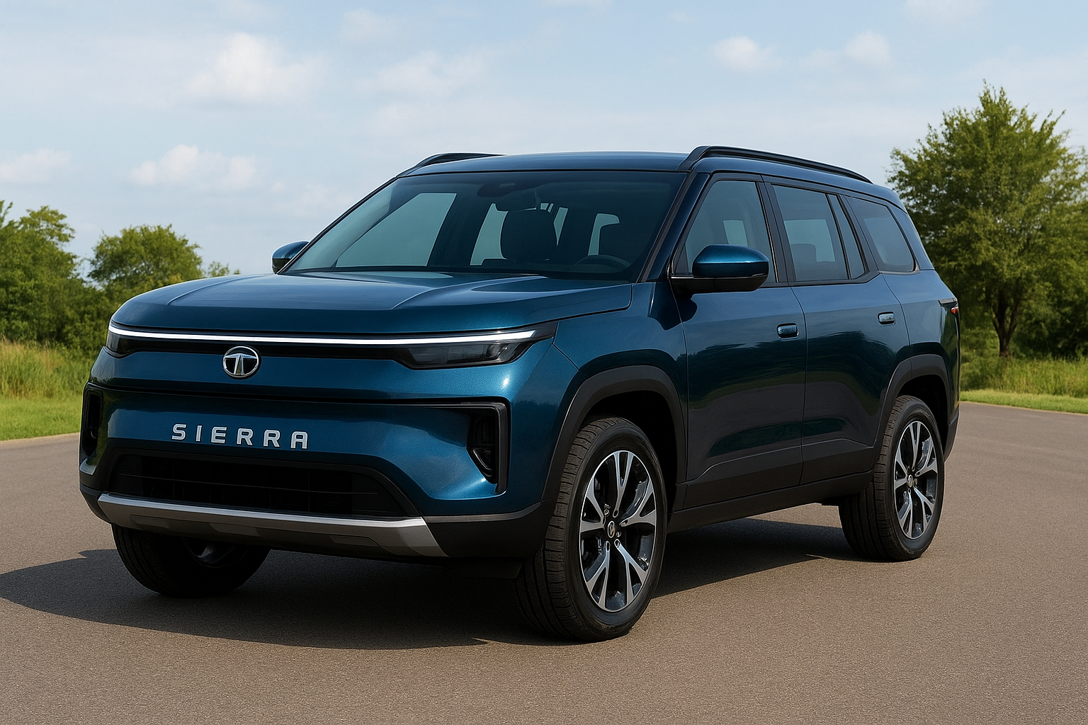 Tata Sierra final look SUV side view showing bold design, LED lighting and modern styling