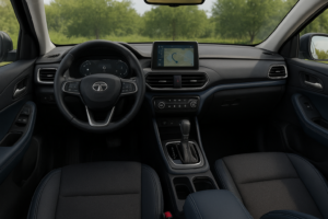 Tata Sierra interior dashboard featuring digital display, touchscreen infotainment and premium cabin design
