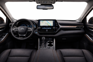 2026 Toyota Highlander interior featuring modern dashboard, premium seats and advanced infotainment system