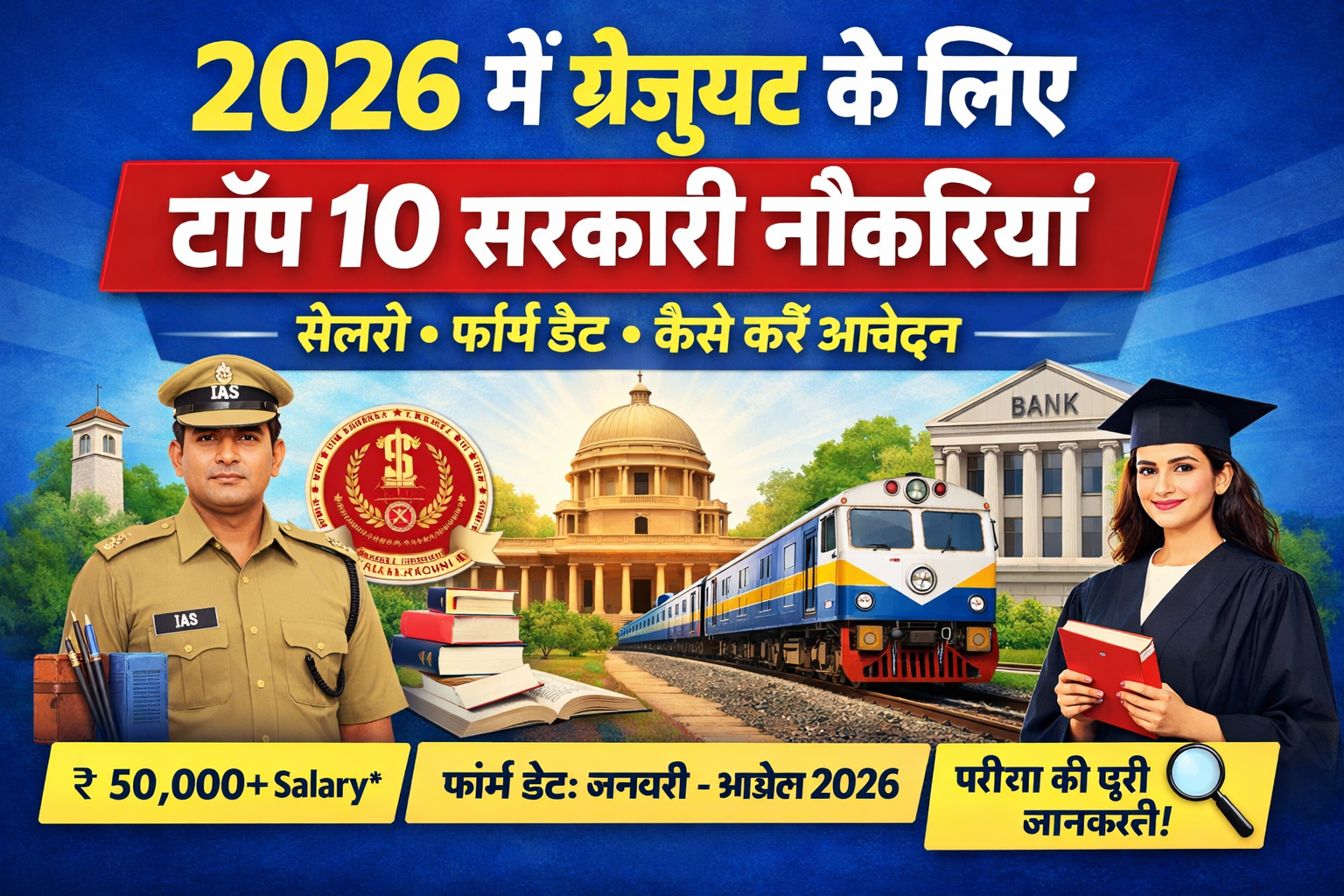 2026 में ग्रेजुएट के लिए टॉप 10 सरकारी नौकरियां, सैलरी, फॉर्म डेट और परीक्षा जानकारी