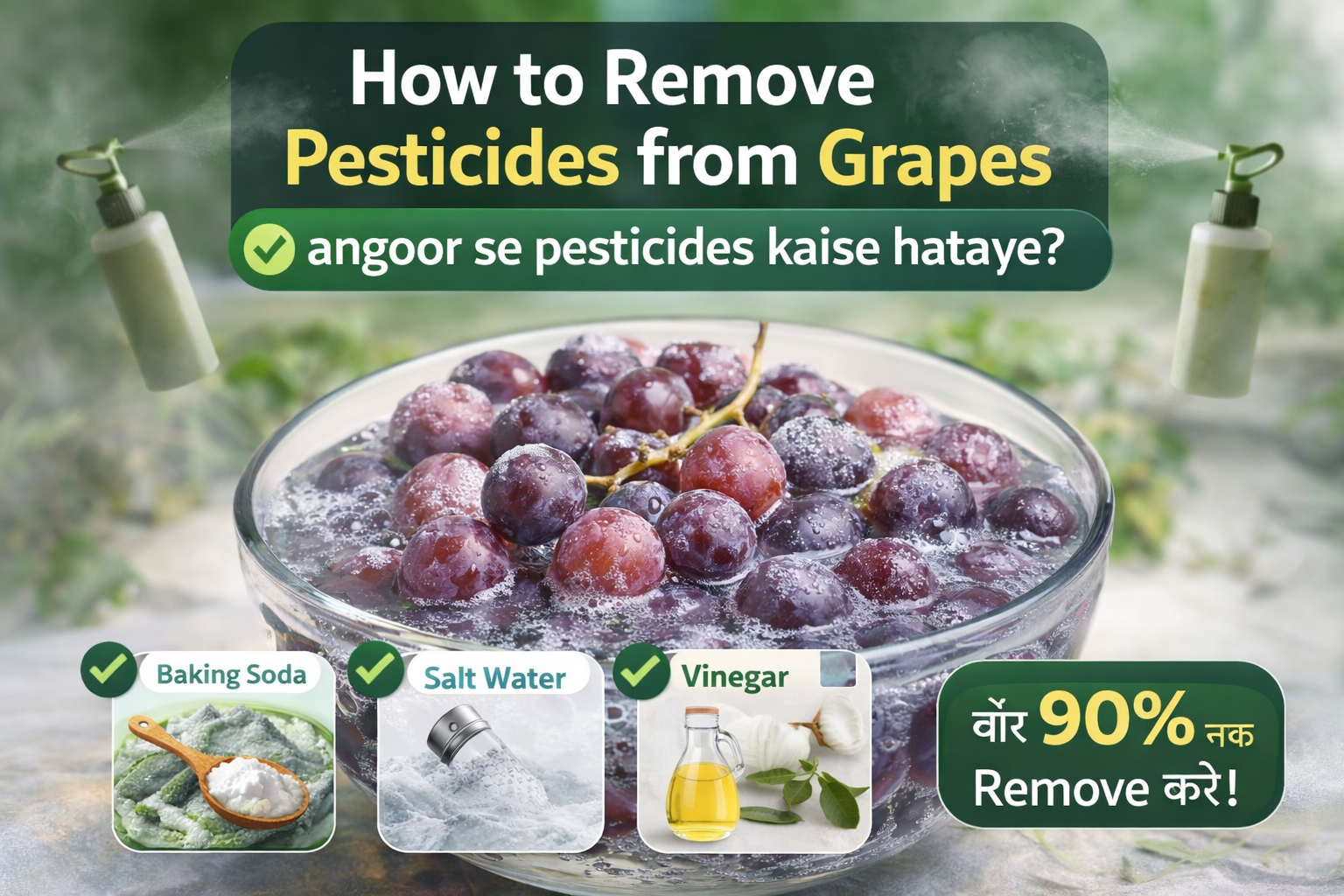 How to remove pesticides from grapes at home using baking soda, salt water and vinegar wash methods